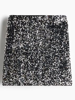 H&M Black and Silver Sequin Mini Skirt
